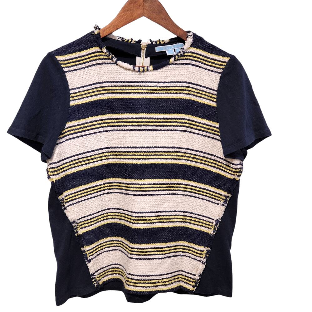 Draper James Navy, Cream & Yellow Striped Short Sleeve Top